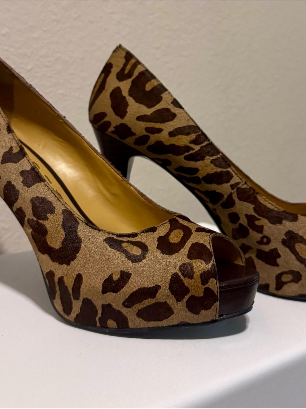 Nine West Leopard Print Peep-Toe Platform Pumps - Brown